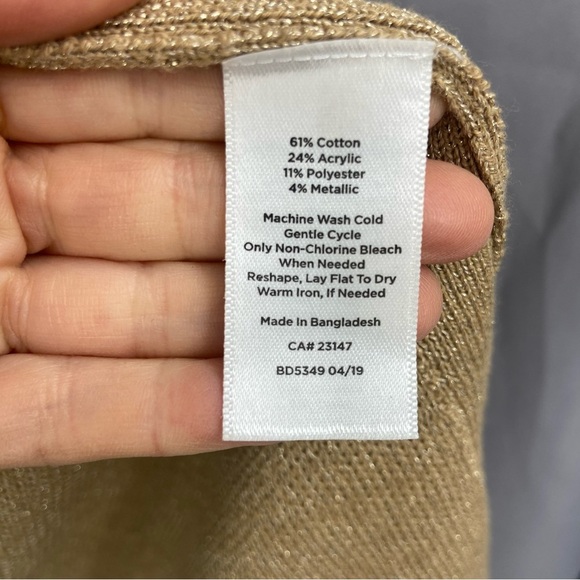 Talbots Plus Tan / Gold Metallic Knit Open Front Cardigan Duster Sweater Size X - Picture 3 of 8